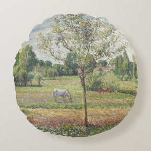 De weide met grijze paard, Eragny, Olieverfschilde Rond Kussen