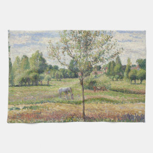 De weide met grijze paard, Eragny, Olieverfschilde Theedoek
