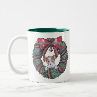 De wensen van Kerstmis van weinig puppy Tweekleurige Koffiemok