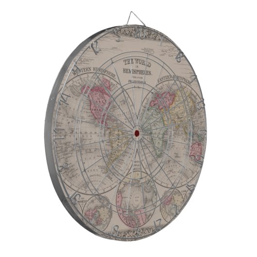 De wereld 1860 - oostelijke en Westerne hersenhelf Dartbord (Voorkant Links)