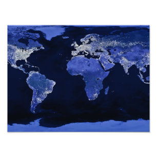 De wereld bij nacht - Kaart, Ruimte Foto Afdruk