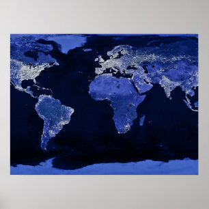 De wereld bij nacht - Kaart, Ruimte Poster
