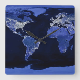 De wereld bij nacht - Kaart, Ruimte Vierkante Klok
