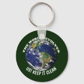 De wereld draait om ons en houdt het schoon bewust sleutelhanger (Achterkant)