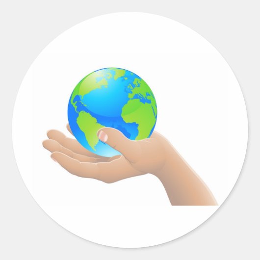 De wereld in je handconcept ronde sticker (Voorkant)