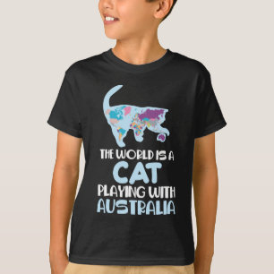 De wereld is een kat die Australië speelt die Hum T-shirt