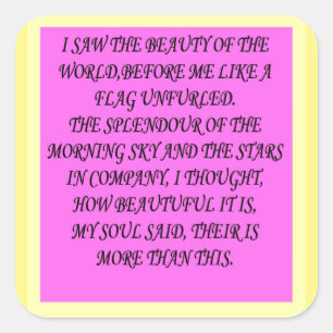 DE WERELD IS MOOIE GEDICHTEN BOEKEN BRIEVEN VIERKANTE STICKER