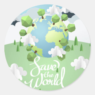 de wereld redden ronde sticker