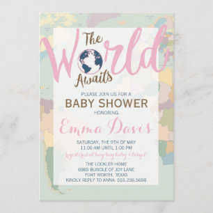 De Wereld Wacht Baby Shower Uitnodiging, Meisje Kaart