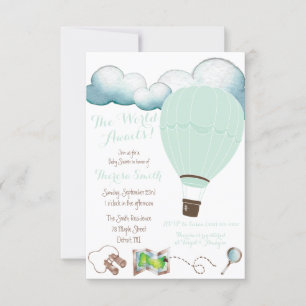 De wereld wacht! Mint Hot Air Ballon Baby shower Kaart