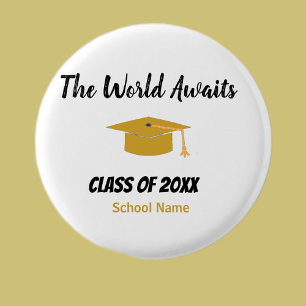 De wereld wacht op Graduation cap script morden Ronde Button 3,2 Cm