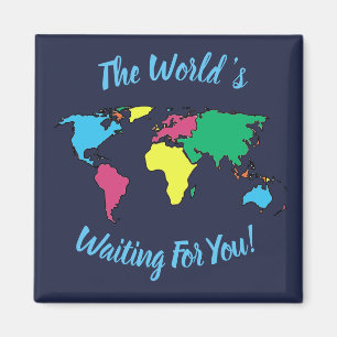 De Wereld Wacht op Jou Kaart Motivatie Magneet