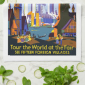 De  wereldbeurs van 1934 in Chicago, reisposter ui Theedoek (Gevouwen)