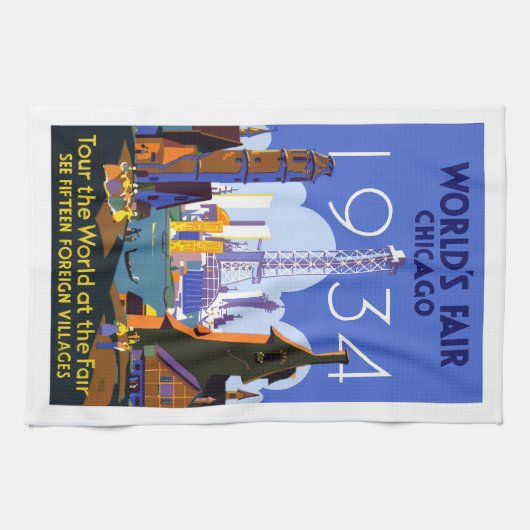 De  wereldbeurs van 1934 in Chicago, reisposter ui Theedoek (Horizontaal)