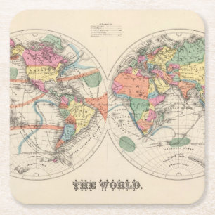 De wereldkaart Atlas met stromingen en handelswind Vierkante Kartonnen Onderzetter