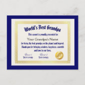 De Werelds Beste Opa Certificaat van Modern Grappi Briefkaart (Voorkant)