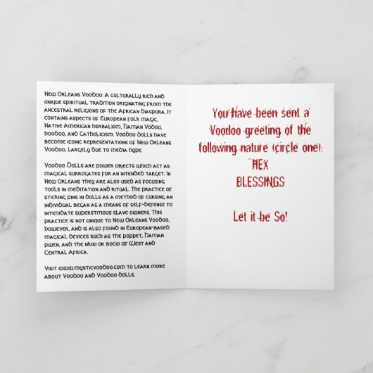 De Werktijd van het voodoo Kaart (Binnen)