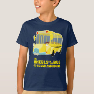 De wielen op de bus gaan ronddraaien en ronddraaie t-shirt