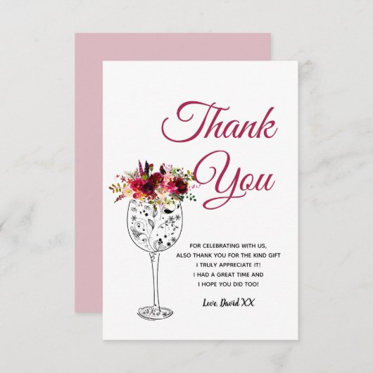 de wijn, volwassene, dankt u kaardt bedankkaart (Voorkant / Achterkant)