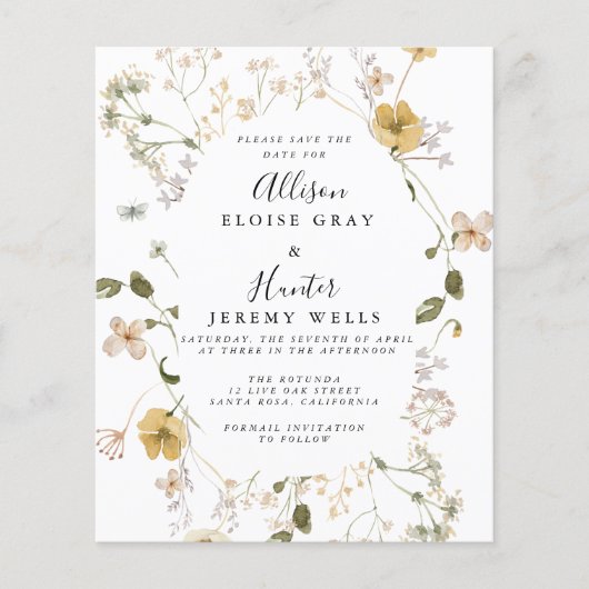 De Wilde Bloem van de begroting sparen de Datum Flyer (Voorkant)