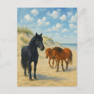 De wilde paarden van Corolla North Carolina Waterv Feestdagenkaart