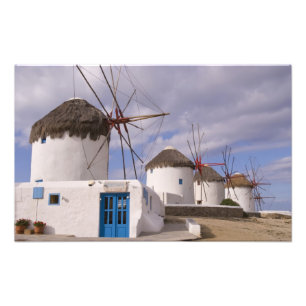 De windmolens van Mykonos op de Griekse eilanden Foto Afdruk