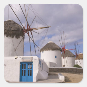 De windmolens van Mykonos op de Griekse eilanden Vierkante Sticker