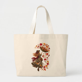 De Windverzamelaar – Whimsical Herfst Vrouw Grote Tote Bag
