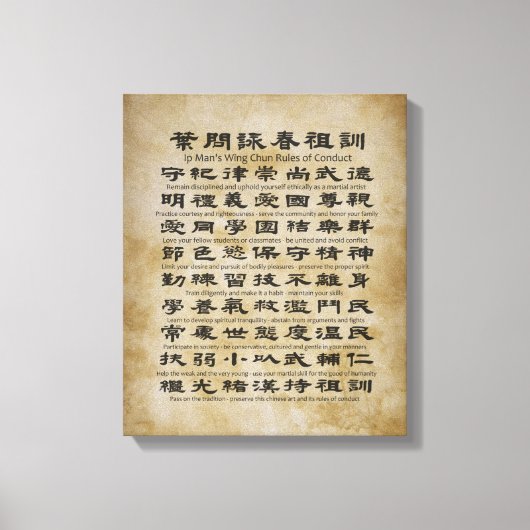 De Wing Chun-gedragsregels van het Ip-Man Canvas Afdruk (Voorkant)