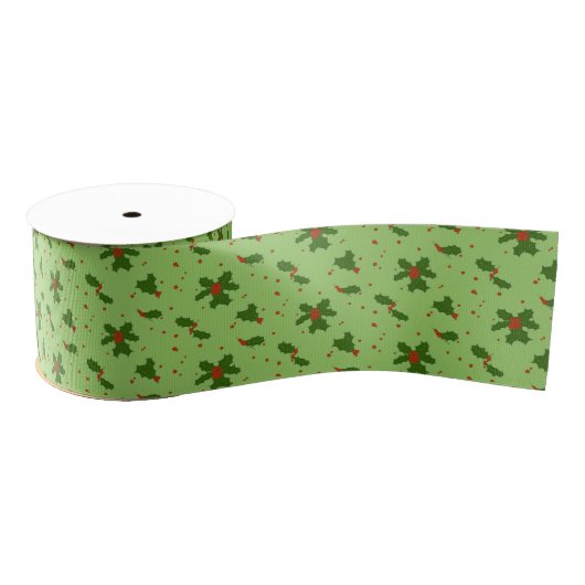 De winter: Happy Holly Days Pattern on Green Grosgrain Lint (Spoel)