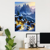 De winter in het sneeuwdorp | AI Art Poster (Thuiskantoor)