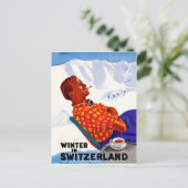 De winter in het Zwitserse man in de zon Briefkaart (Staand voorkant)