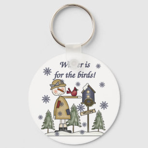De winter is voor de T-shirts van vogels en cadeau Sleutelhanger