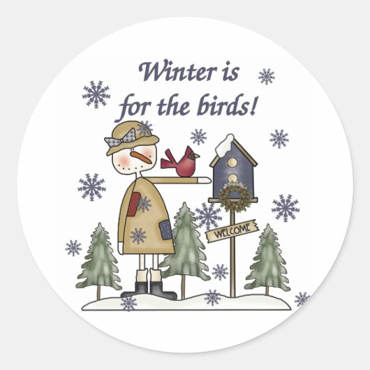 De winter is voor de vogels ronde sticker (Voorkant)