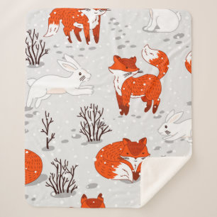 De winter naadloos met schattige vossen en bunny. sherpa deken