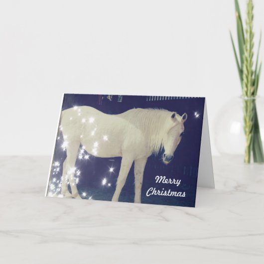 De witte Arabische Kerstkaart van het Paard Feestdagen Kaart (Voorkant)
