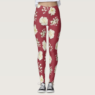 De witte Bloemen van de Anjer op Gevormd Rood Leggings