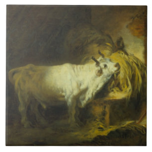 De Witte Bull in de Stable (olie op canvas) Tegeltje