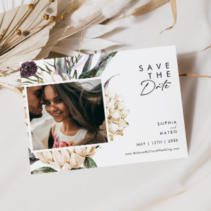 De witte Floral Horizontaal Foto sparen de Datum Save The Date