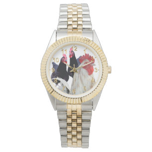 De witte haan en zijn zwarte kippen horloge