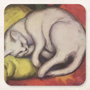 “De witte kat” door Franz Marc Vierkante Kartonnen Onderzetter