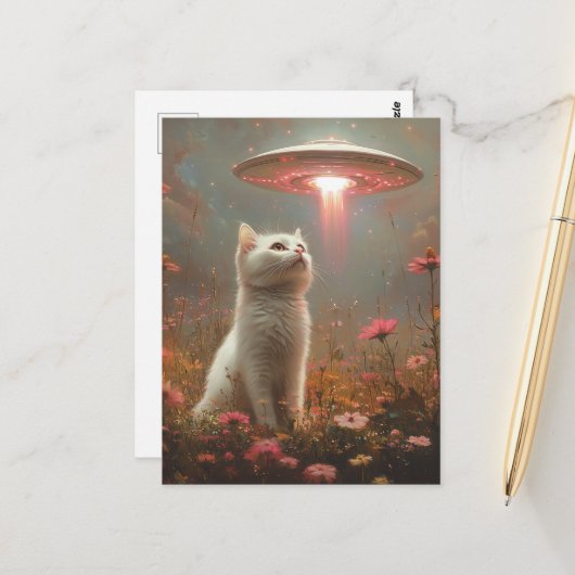 De witte kat en een ufo briefkaart (Voorkant / Achterkant in situ)