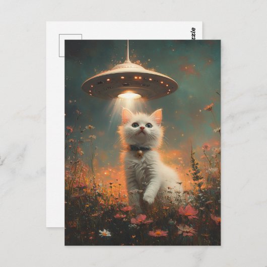 De witte kitten en een ufo briefkaart (Voorkant / Achterkant)