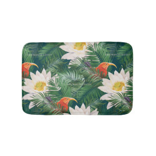 De witte Lotus Tropische Vogels & Lotus Patroon Badmat
