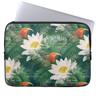 De witte Lotus Tropische Vogels & Lotus Patroon Laptop Sleeve