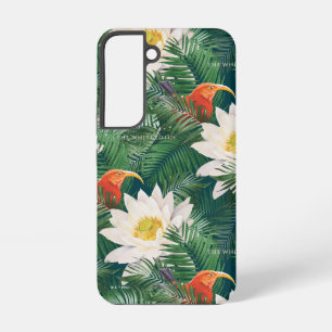 De witte Lotus Tropische Vogels & Lotus Patroon Samsung Galaxy Hoesje