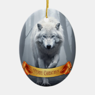 De witte wolf in het mistige bos keramisch ornament