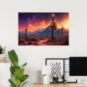 De woestijn bij Dusk Sequoia Cactus Kleurrijke kun Poster (Thuiskantoor)