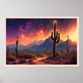 De woestijn bij Dusk Sequoia Cactus Kleurrijke kun Poster