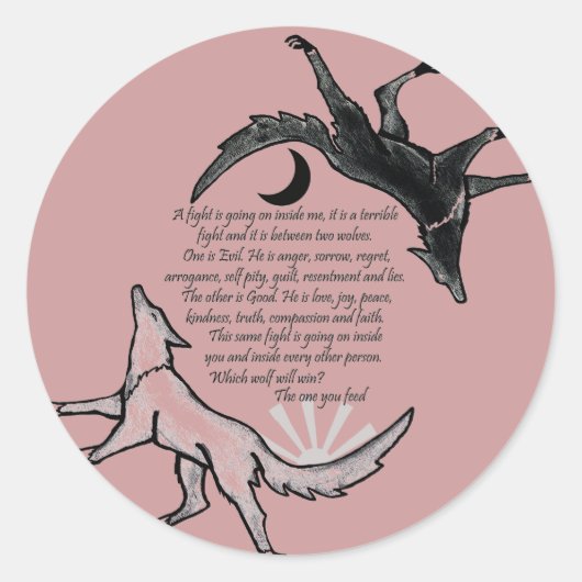 De wolf die voedt ronde sticker (Voorkant)